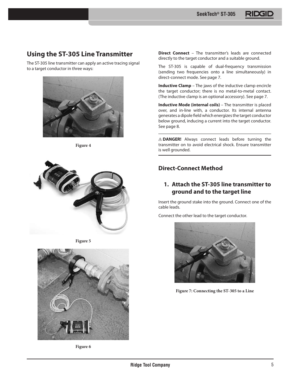 Using the st-305 line transmitter | RIDGID SeekTech ST-305 User Manual | Page 6 / 141