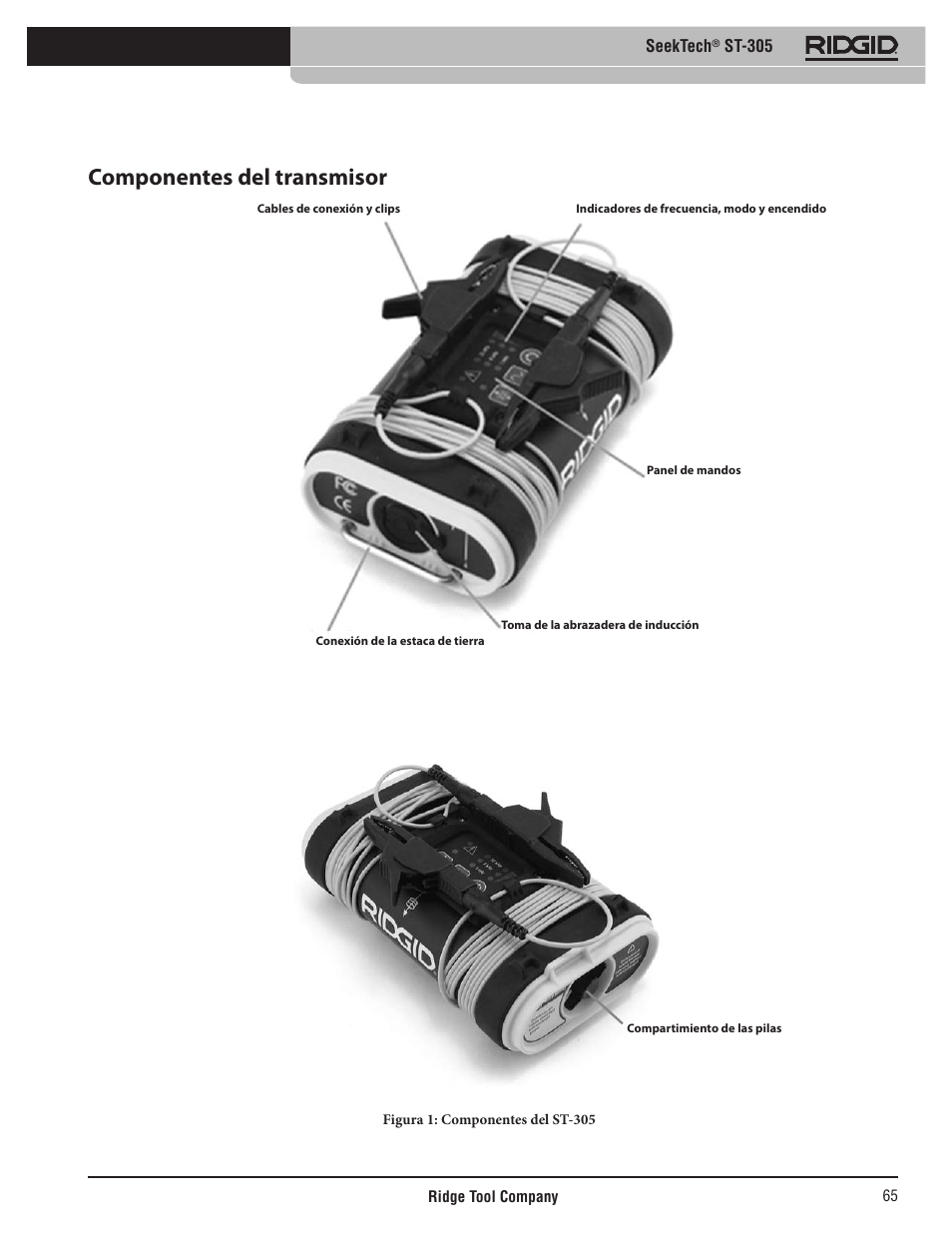 Componentes del transmisor, Seektech, St-305 | RIDGID SeekTech ST-305 User Manual | Page 66 / 141