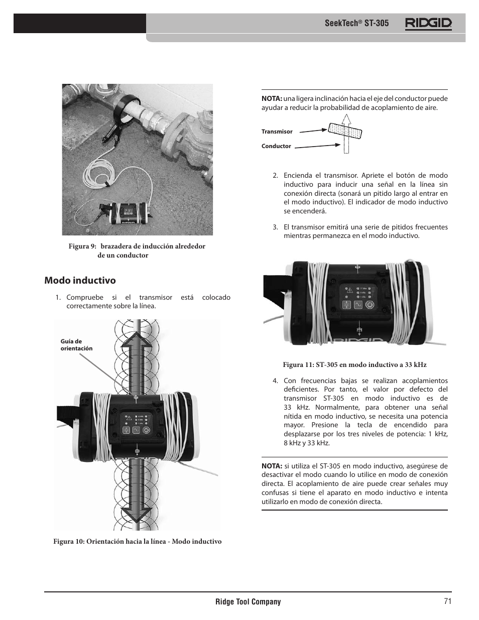 Modo inductivo | RIDGID SeekTech ST-305 User Manual | Page 72 / 141