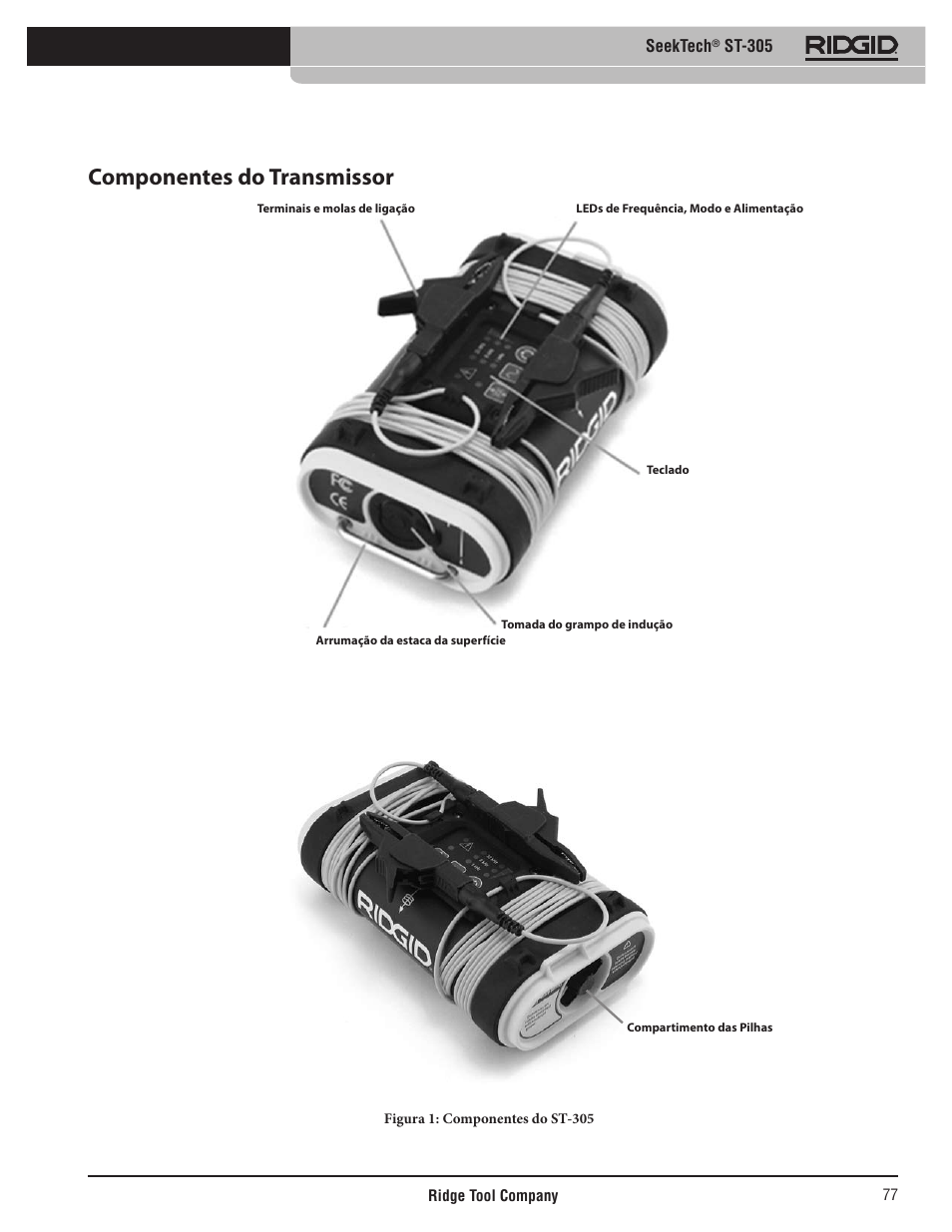 Componentes do transmissor, Seektech, St-305 | RIDGID SeekTech ST-305 User Manual | Page 78 / 141