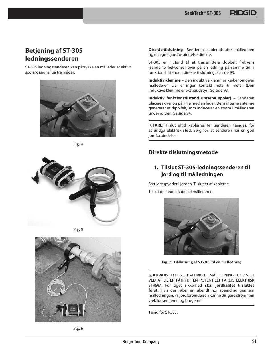 Betjening af st-305 ledningssenderen | RIDGID SeekTech ST-305 User Manual | Page 92 / 141