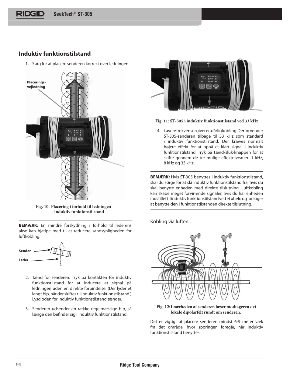 Induktiv funktionstilstand | RIDGID SeekTech ST-305 User Manual | Page 95 / 141