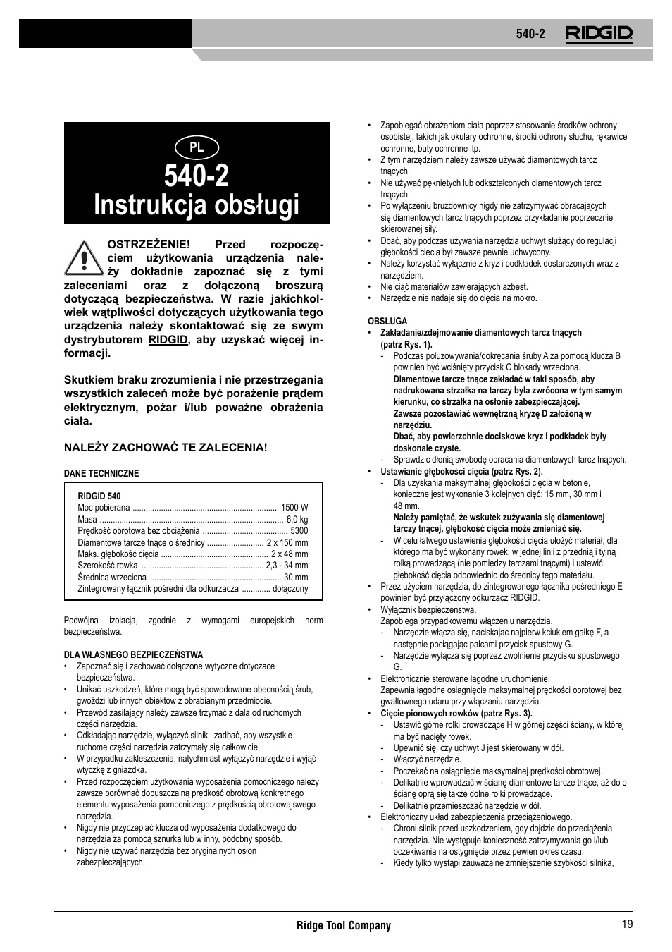 Instrukcja obsługi | RIDGID 540-2 User Manual | Page 20 / 33