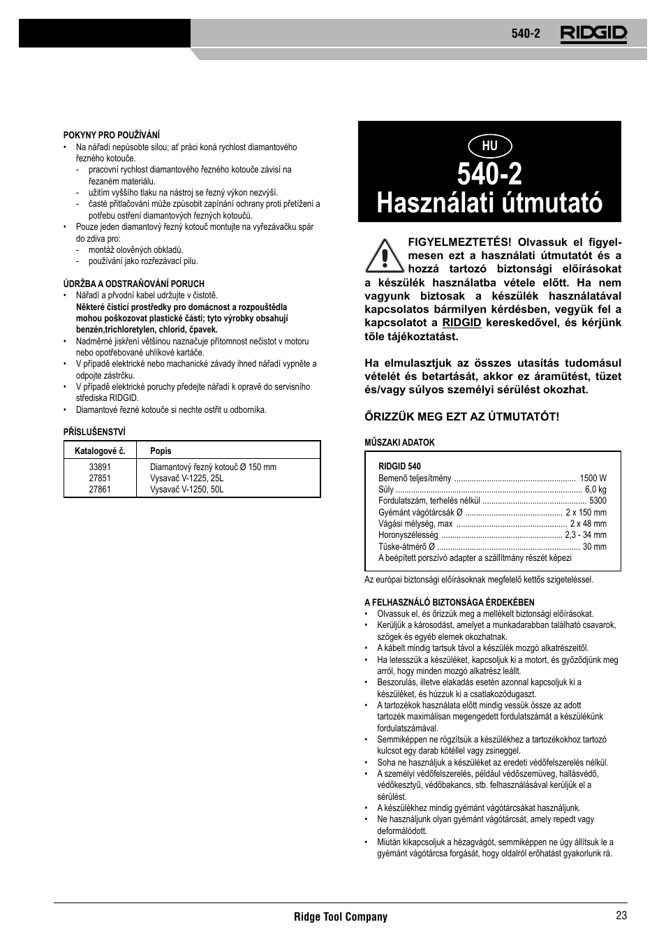 Használati útmutató | RIDGID 540-2 User Manual | Page 24 / 33