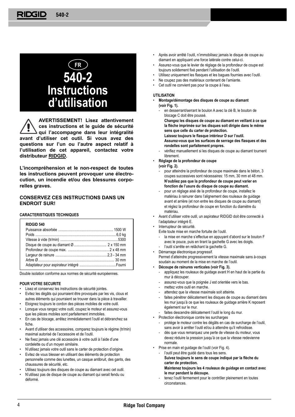 Instructions d’utilisation | RIDGID 540-2 User Manual | Page 5 / 33