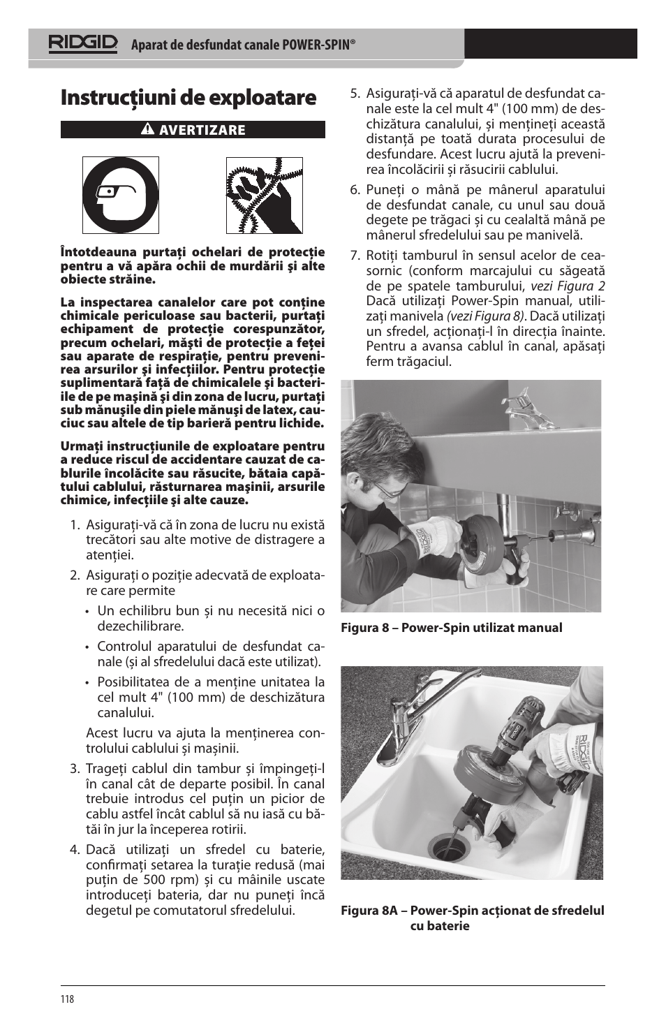 Instrucţiuni de exploatare | RIDGID Power-Spin User Manual | Page 120 / 186