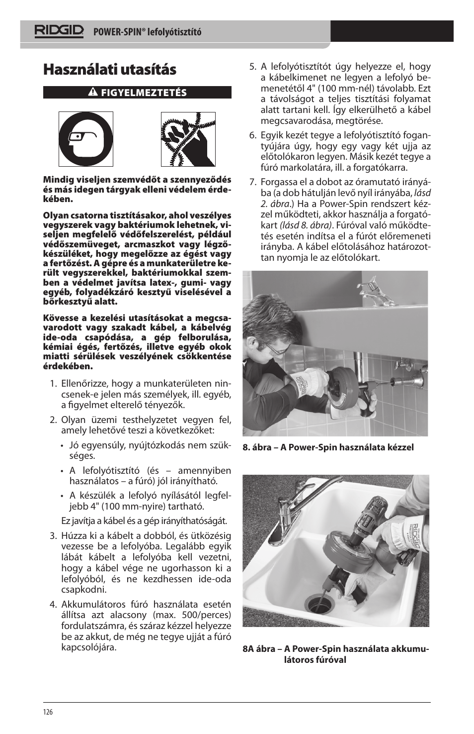 Használati utasítás | RIDGID Power-Spin User Manual | Page 128 / 186