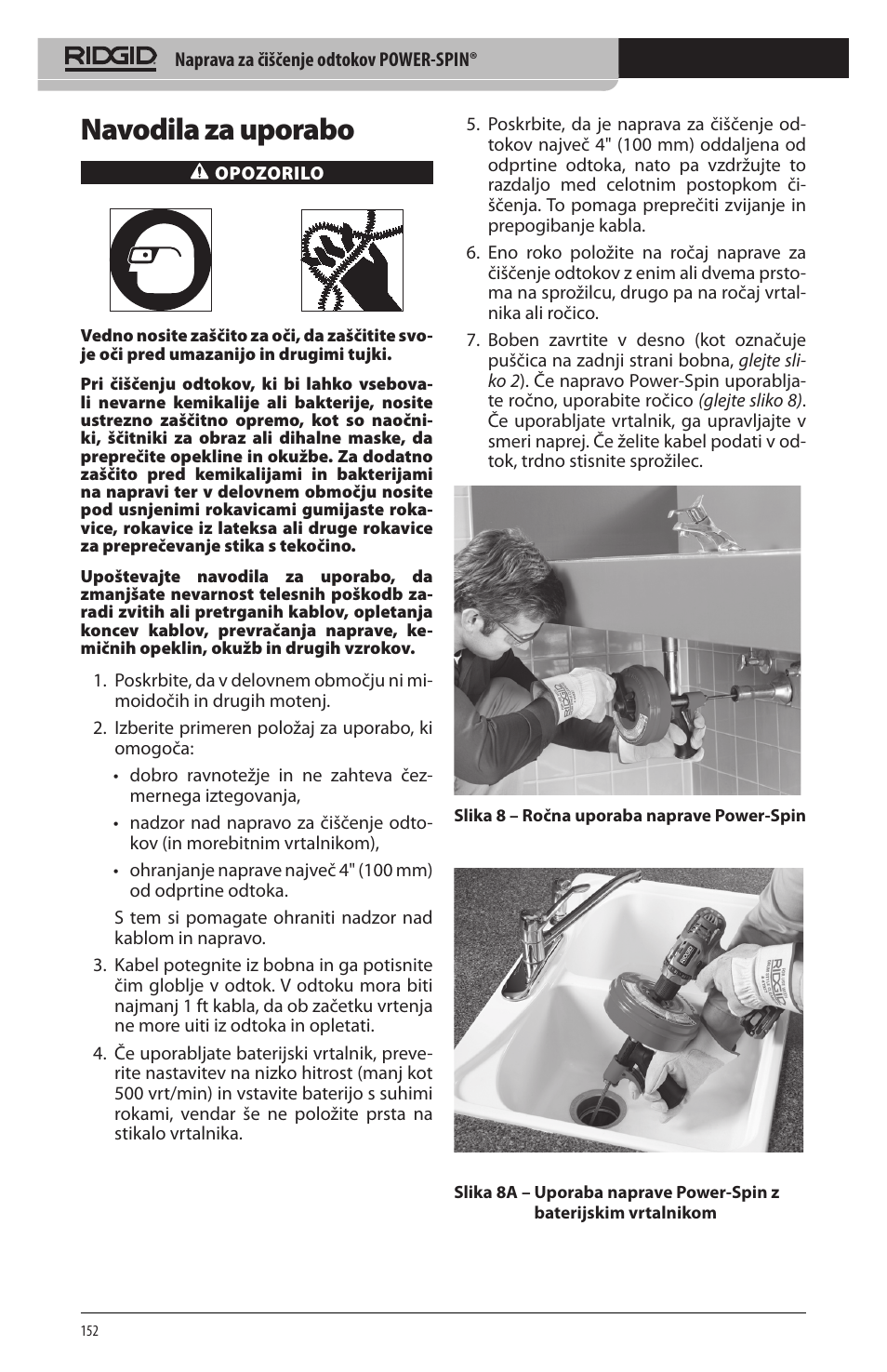 Navodila za uporabo | RIDGID Power-Spin User Manual | Page 154 / 186