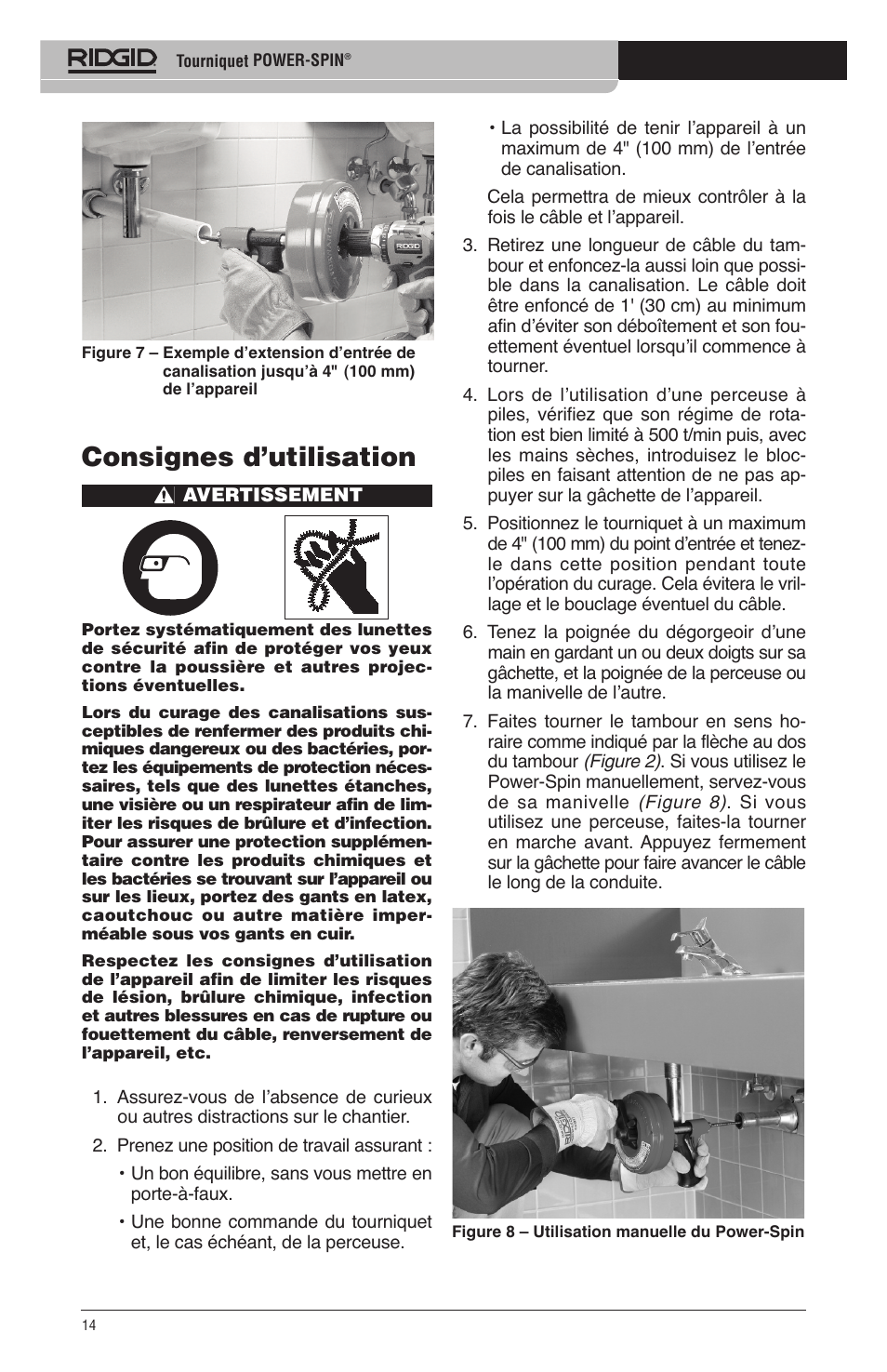 Consignes d’utilisation | RIDGID Power-Spin User Manual | Page 16 / 186