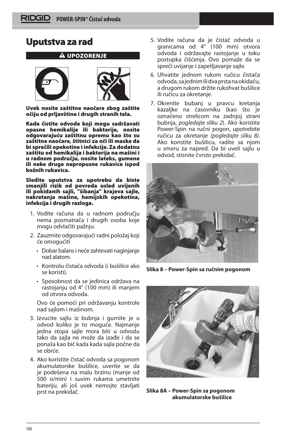 Uputstva za rad | RIDGID Power-Spin User Manual | Page 162 / 186