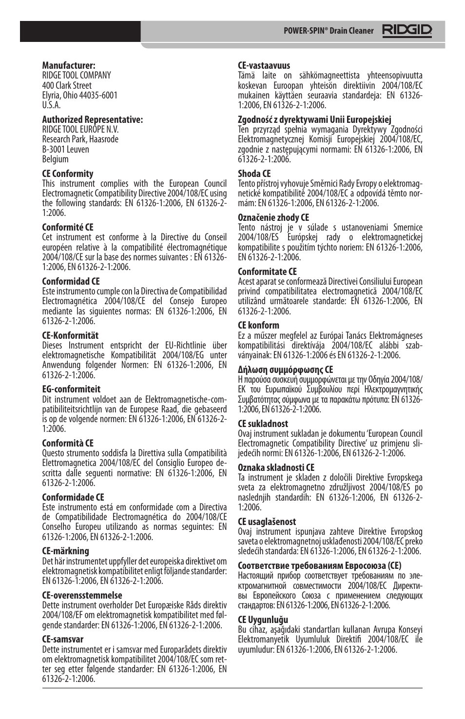 RIDGID Power-Spin User Manual | Page 183 / 186