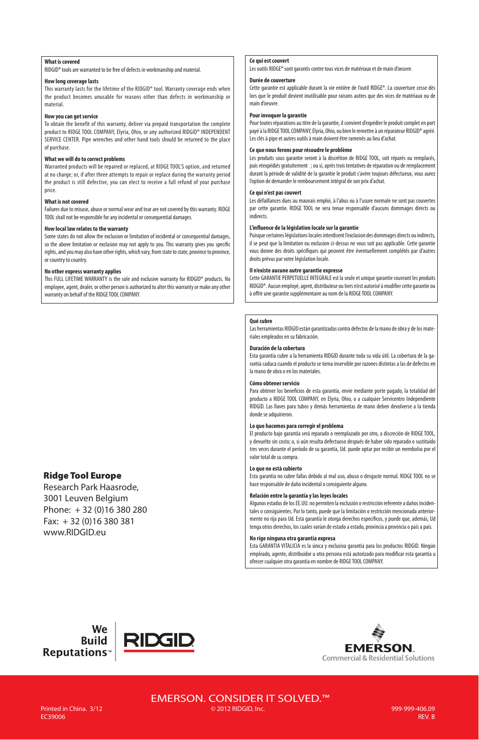 Emerson. consider it solved | RIDGID Power-Spin User Manual | Page 186 / 186