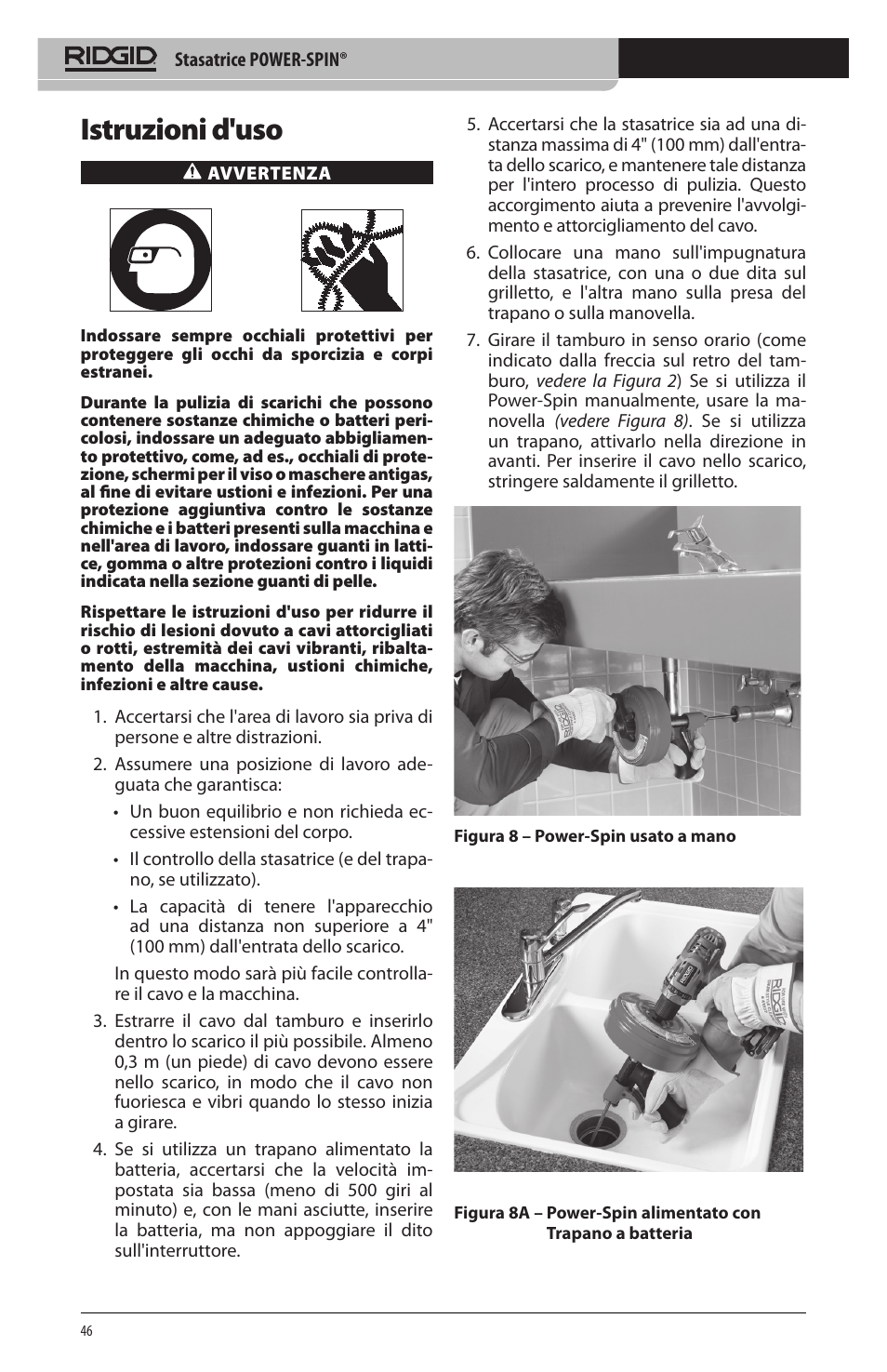 Istruzioni d'uso | RIDGID Power-Spin User Manual | Page 48 / 186