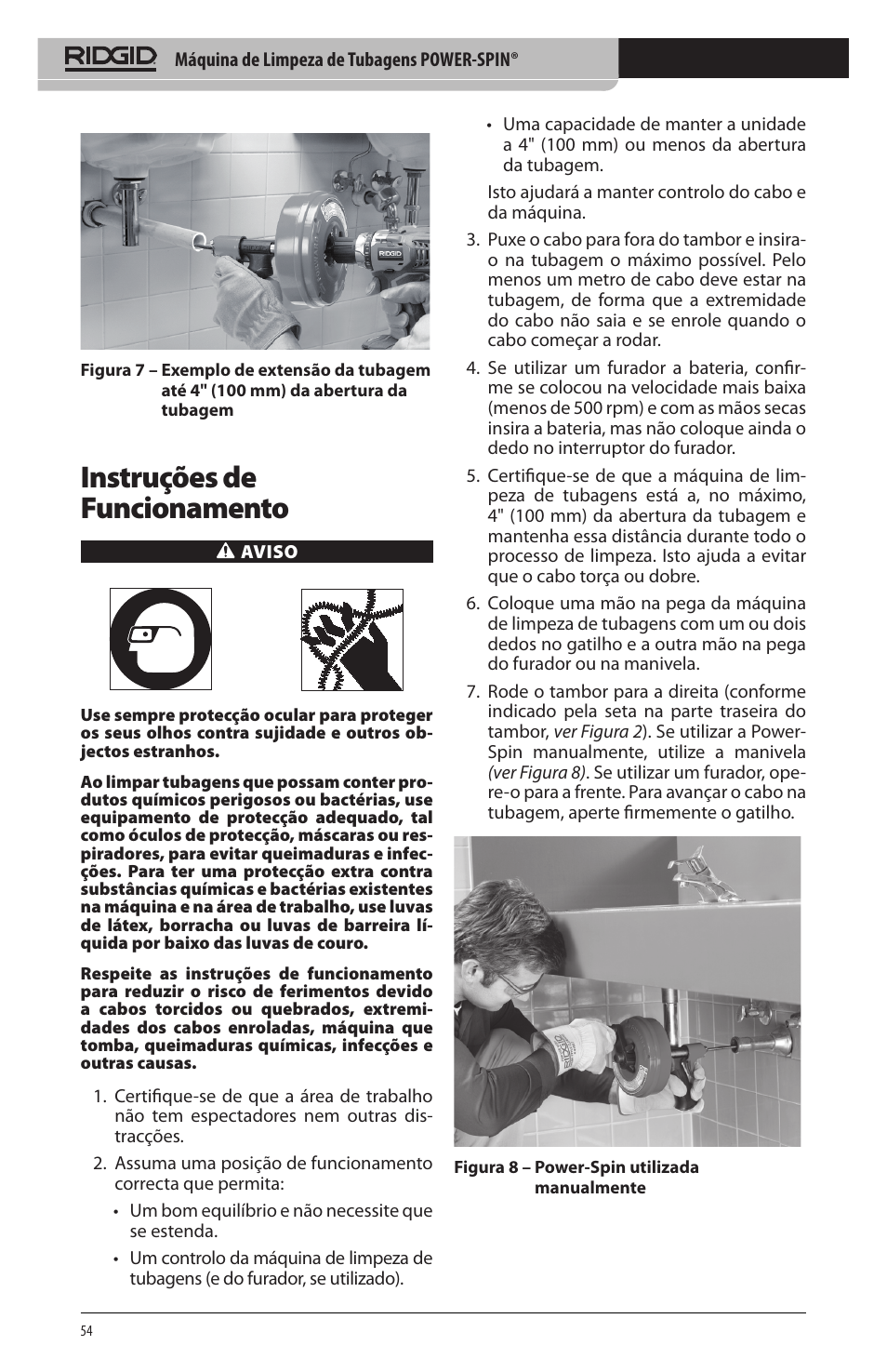 Instruções de funcionamento | RIDGID Power-Spin User Manual | Page 56 / 186