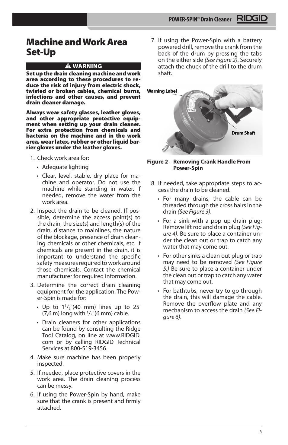 Machine and work area set-up | RIDGID Power-Spin User Manual | Page 7 / 186