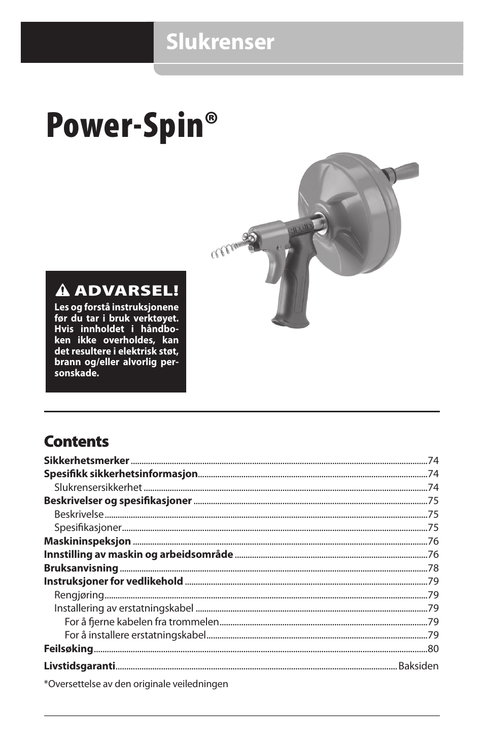 RIDGID Power-Spin User Manual | Page 75 / 186