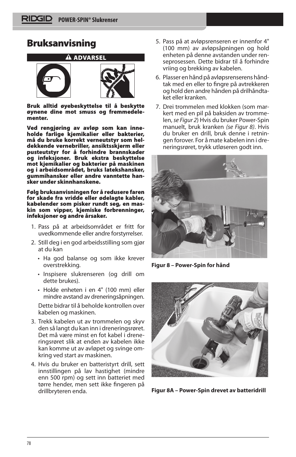 Bruksanvisning | RIDGID Power-Spin User Manual | Page 80 / 186