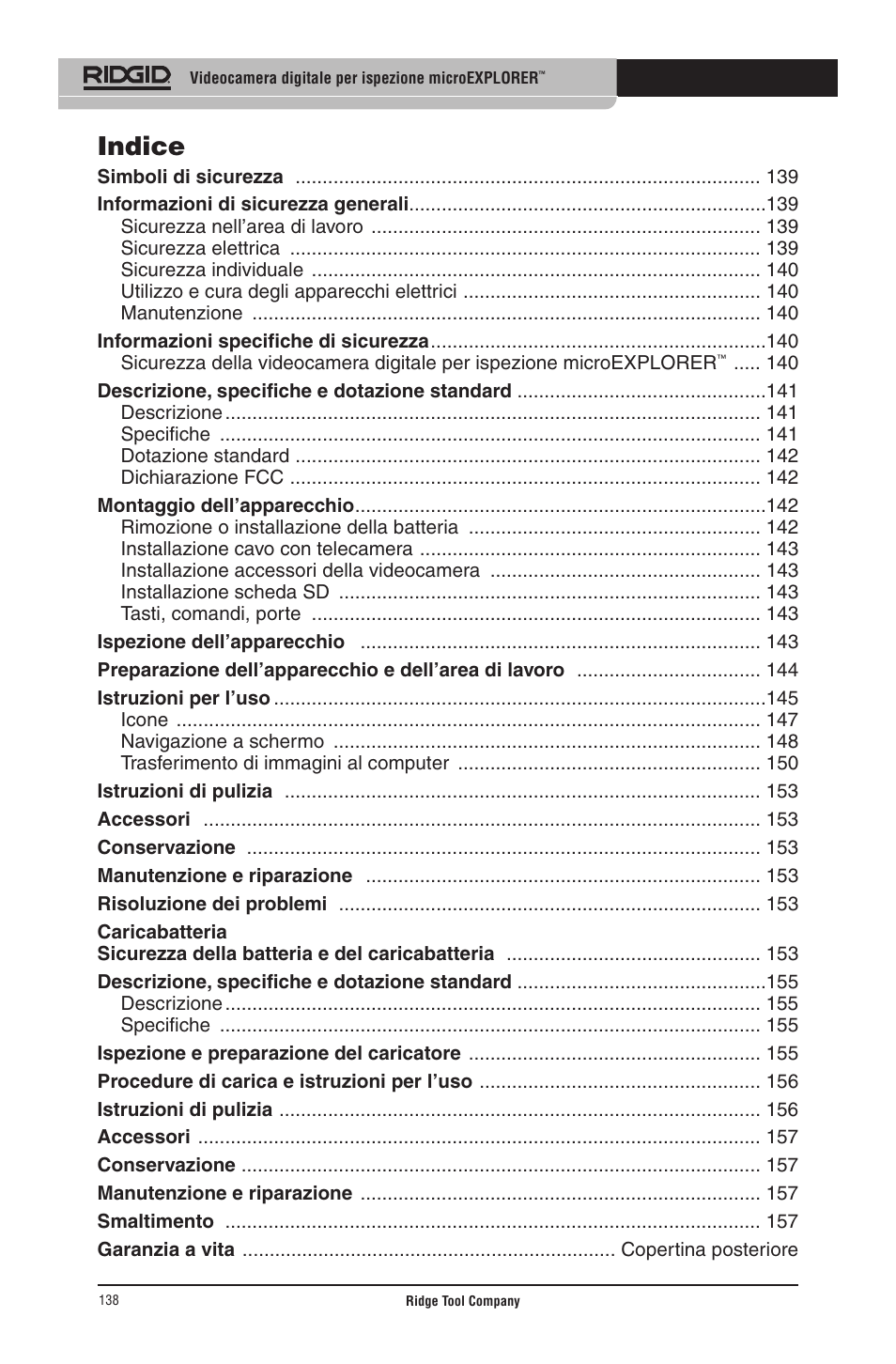 Indice | RIDGID micro EXPLORER User Manual | Page 134 / 449