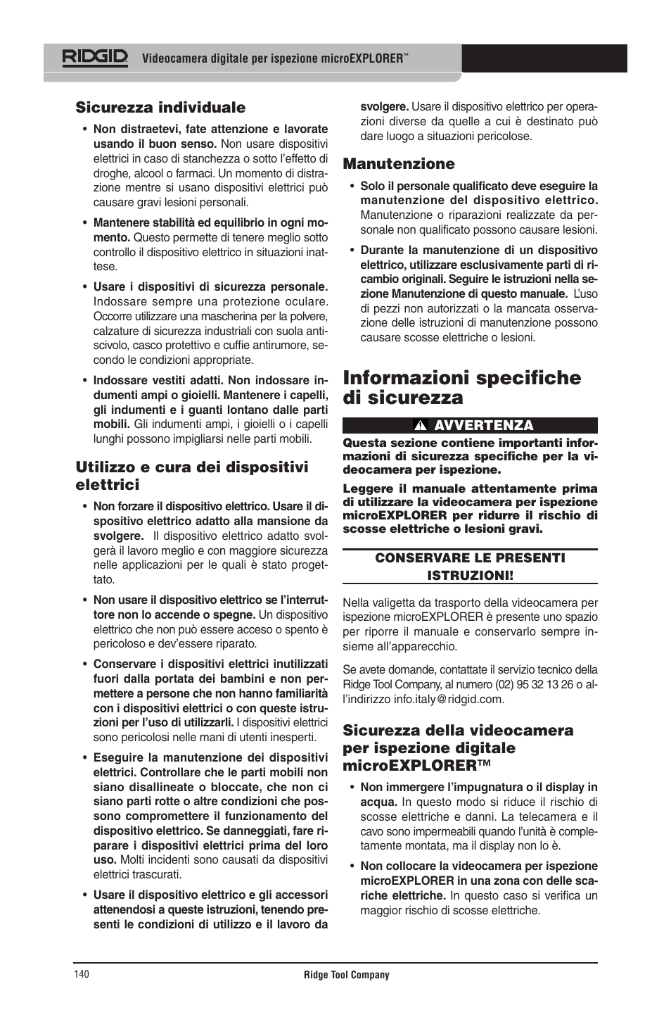 Informazioni specifiche di sicurezza | RIDGID micro EXPLORER User Manual | Page 136 / 449