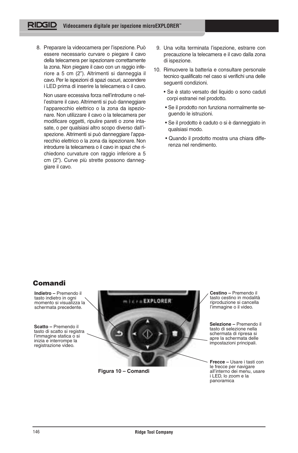 Comandi | RIDGID micro EXPLORER User Manual | Page 142 / 449