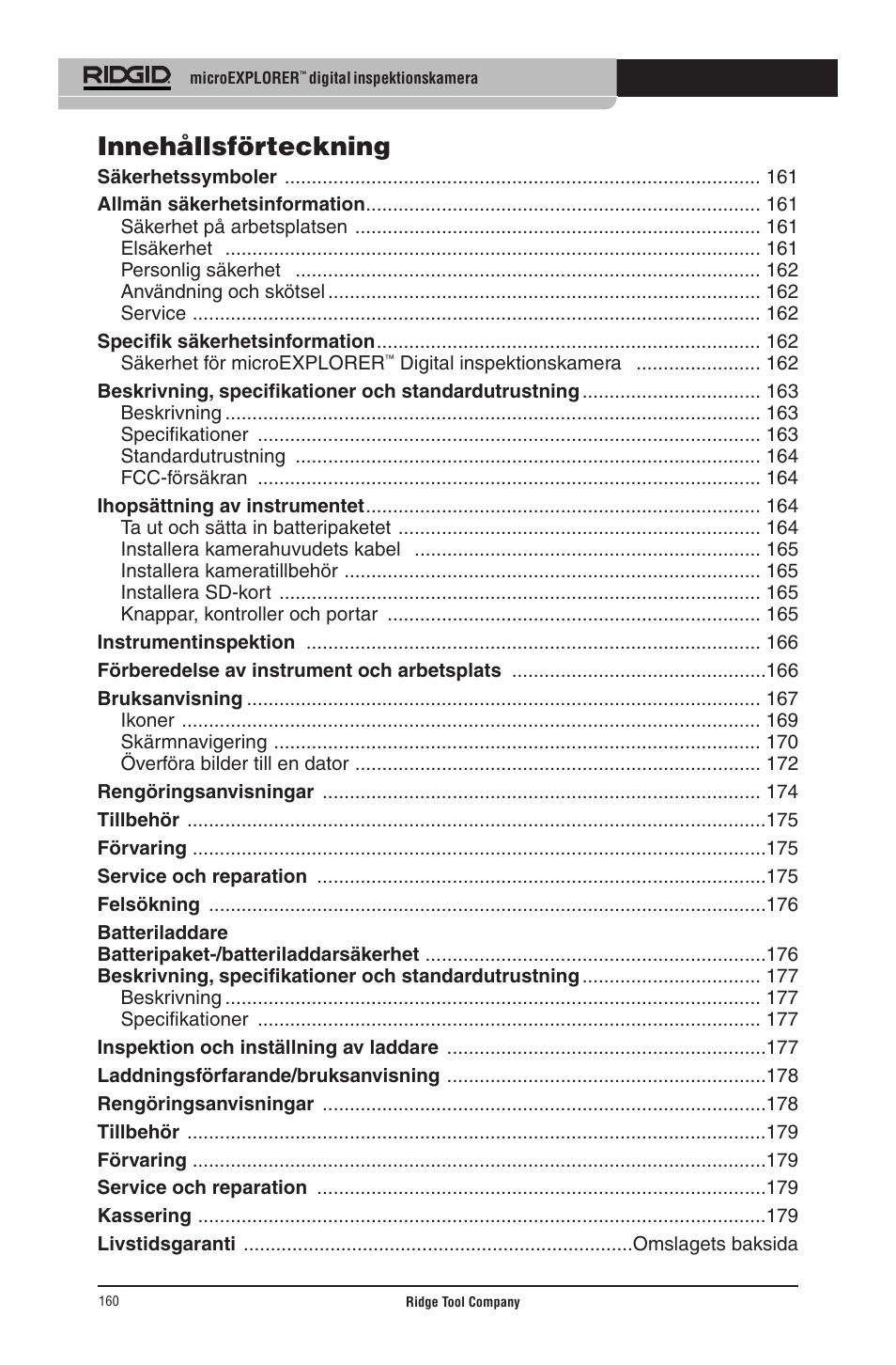 Innehållsförteckning | RIDGID micro EXPLORER User Manual | Page 155 / 449