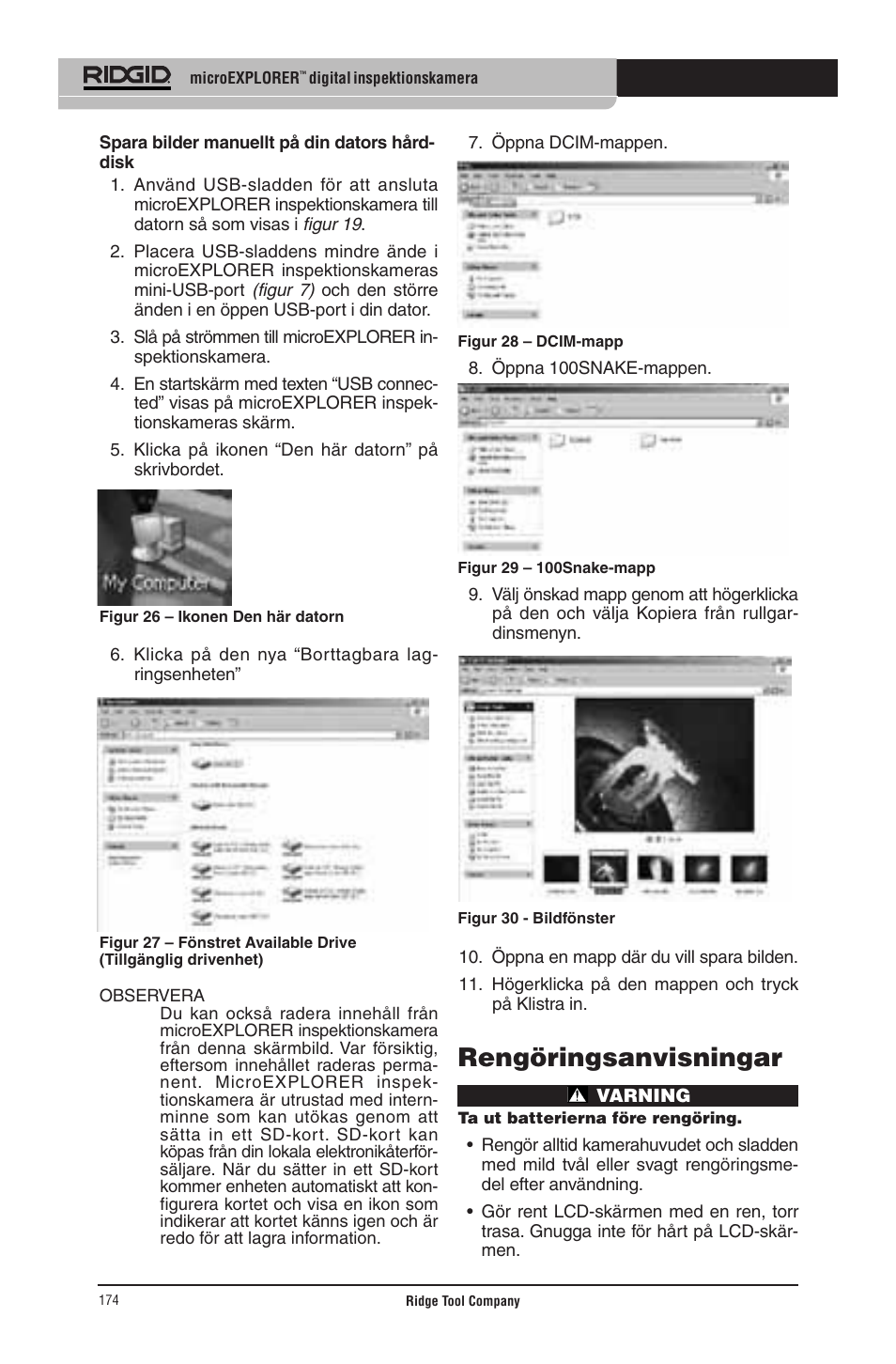 Rengöringsanvisningar | RIDGID micro EXPLORER User Manual | Page 169 / 449