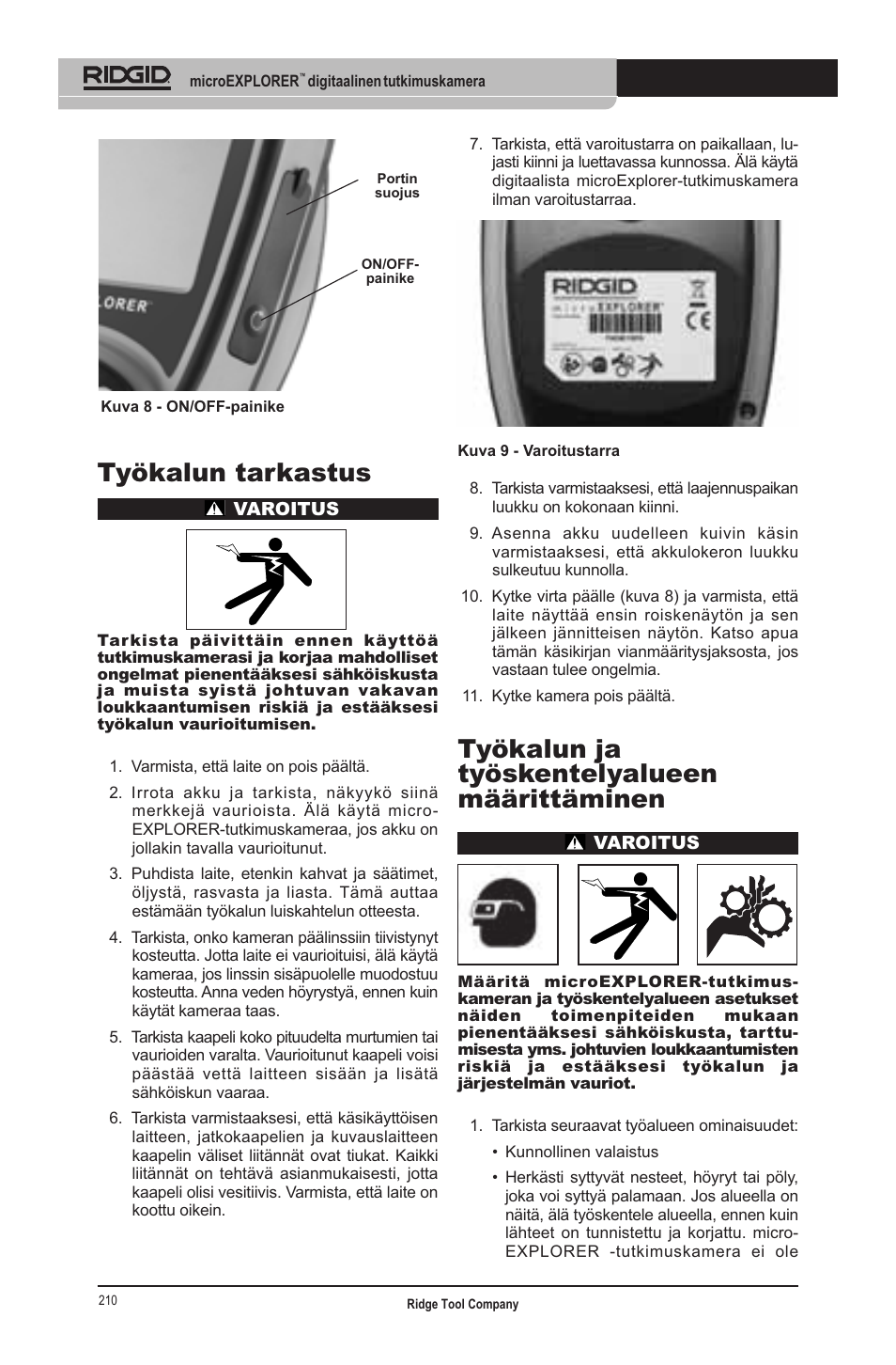 Työkalun tarkastus, Työkalun ja työskentelyalueen määrittäminen | RIDGID micro EXPLORER User Manual | Page 203 / 449