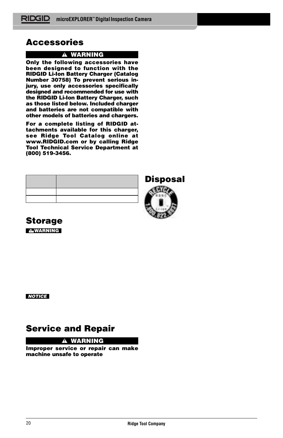 Accessories, Storage, Service and repair | Disposal | RIDGID micro EXPLORER User Manual | Page 22 / 449