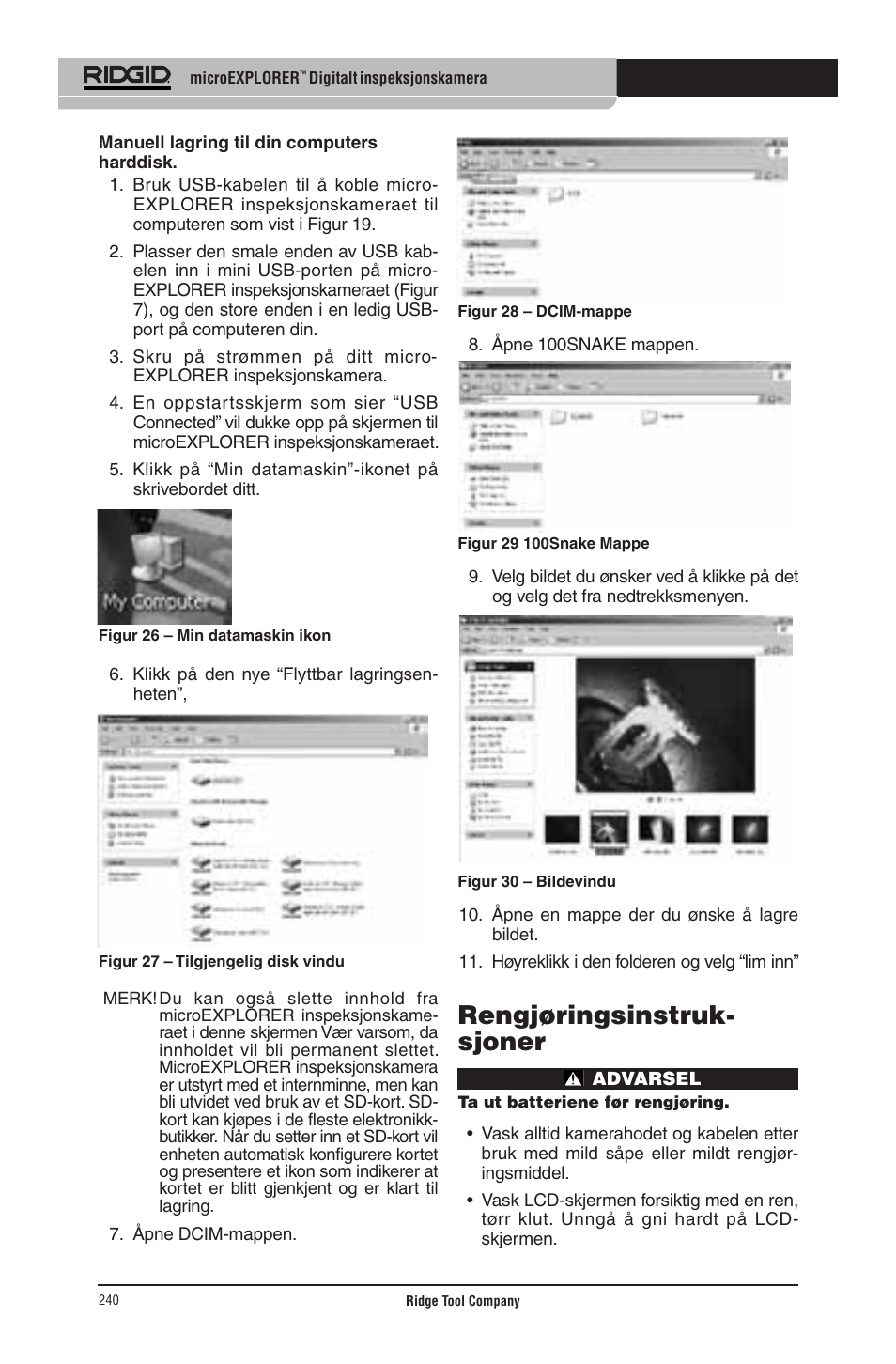 Rengjøringsinstruk- sjoner | RIDGID micro EXPLORER User Manual | Page 232 / 449