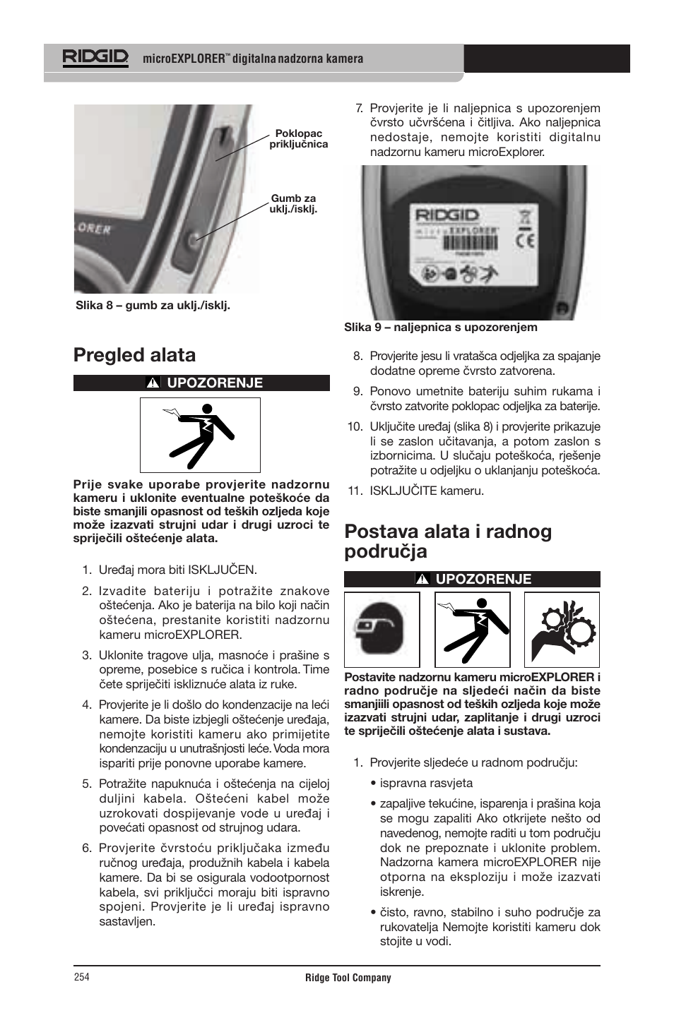 Pregled alata, Postava alata i radnog područja | RIDGID micro EXPLORER User Manual | Page 245 / 449