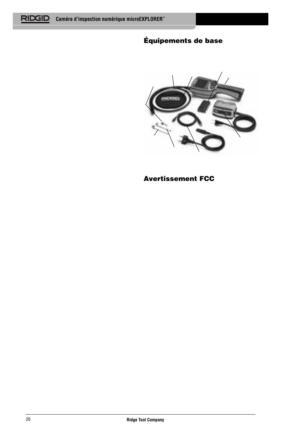 Équipements de base, Avertissement fcc | RIDGID micro EXPLORER User Manual | Page 28 / 449