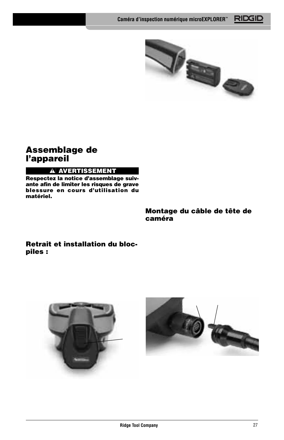 Assemblage de l’appareil | RIDGID micro EXPLORER User Manual | Page 29 / 449