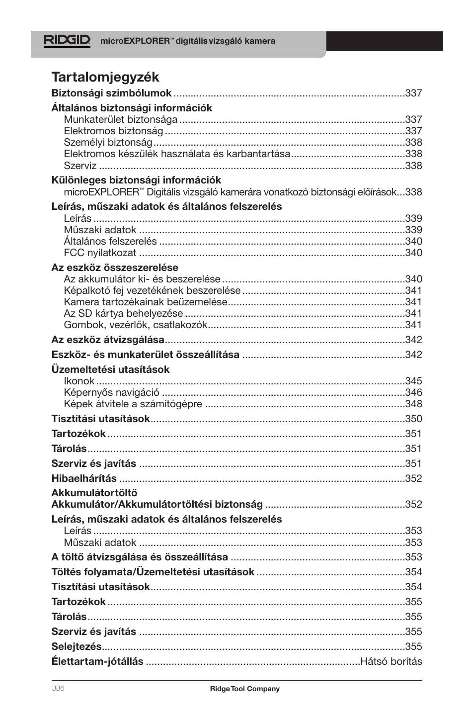 Tartalomjegyzék | RIDGID micro EXPLORER User Manual | Page 324 / 449