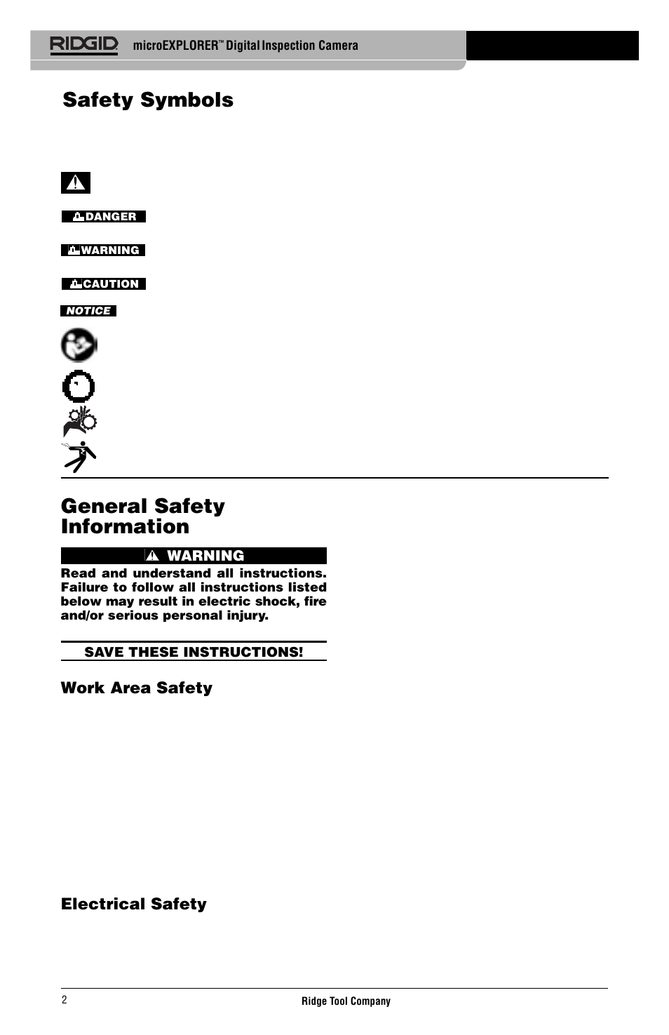 General safety information, Safety symbols | RIDGID micro EXPLORER User Manual | Page 4 / 449