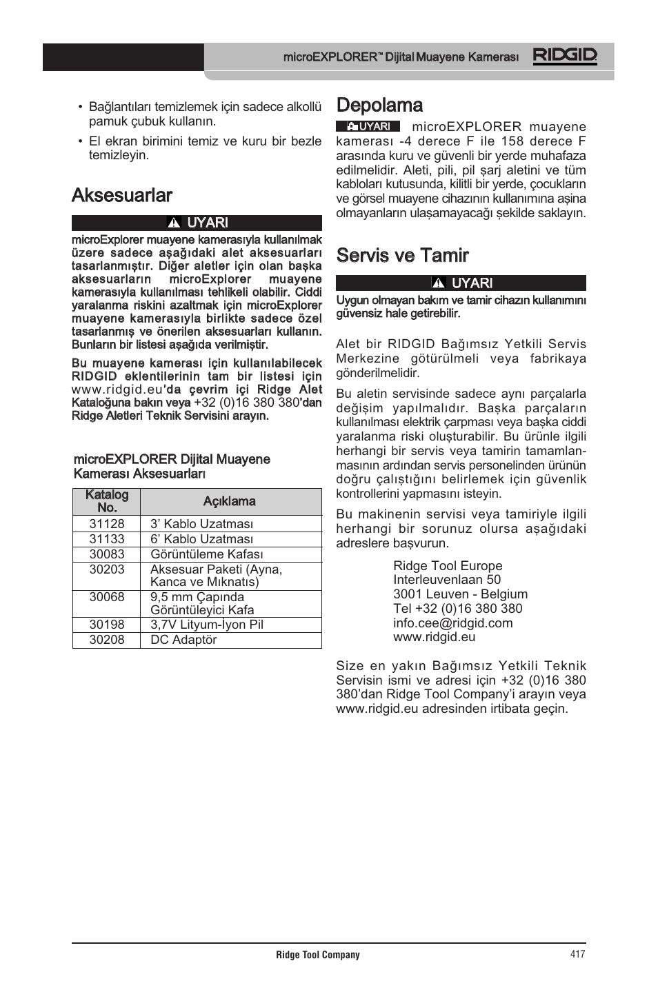 Aakksseessuuaarrllaarr, Ddeeppoollaam maa, Sseerrvviiss vvee ttaam miirr | RIDGID micro EXPLORER User Manual | Page 402 / 449