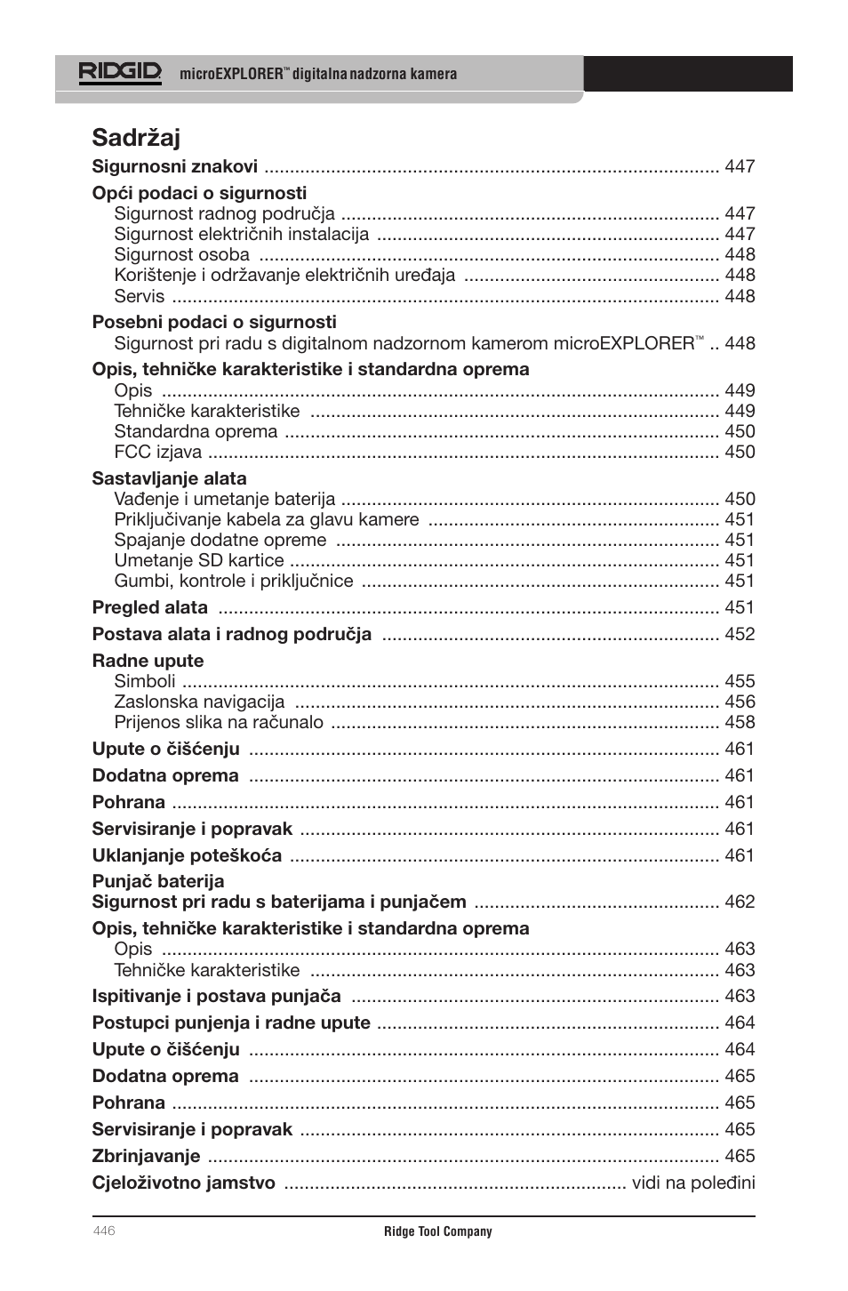 Sadržaj | RIDGID micro EXPLORER User Manual | Page 429 / 449