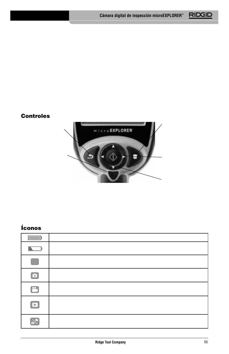 Controles íconos | RIDGID micro EXPLORER User Manual | Page 56 / 449