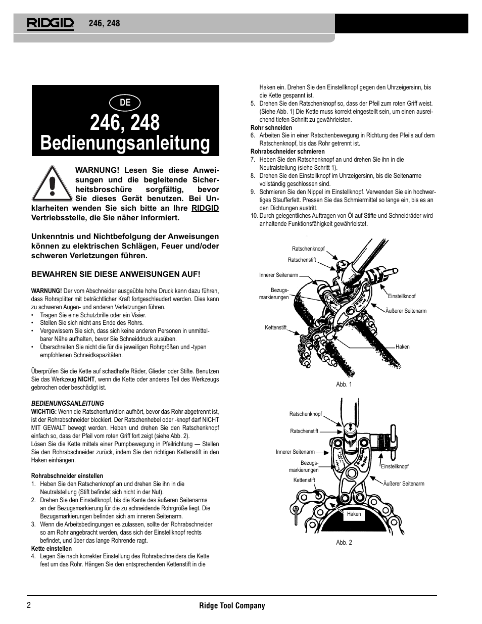 Bedienungsanleitung | RIDGID 248 User Manual | Page 3 / 21