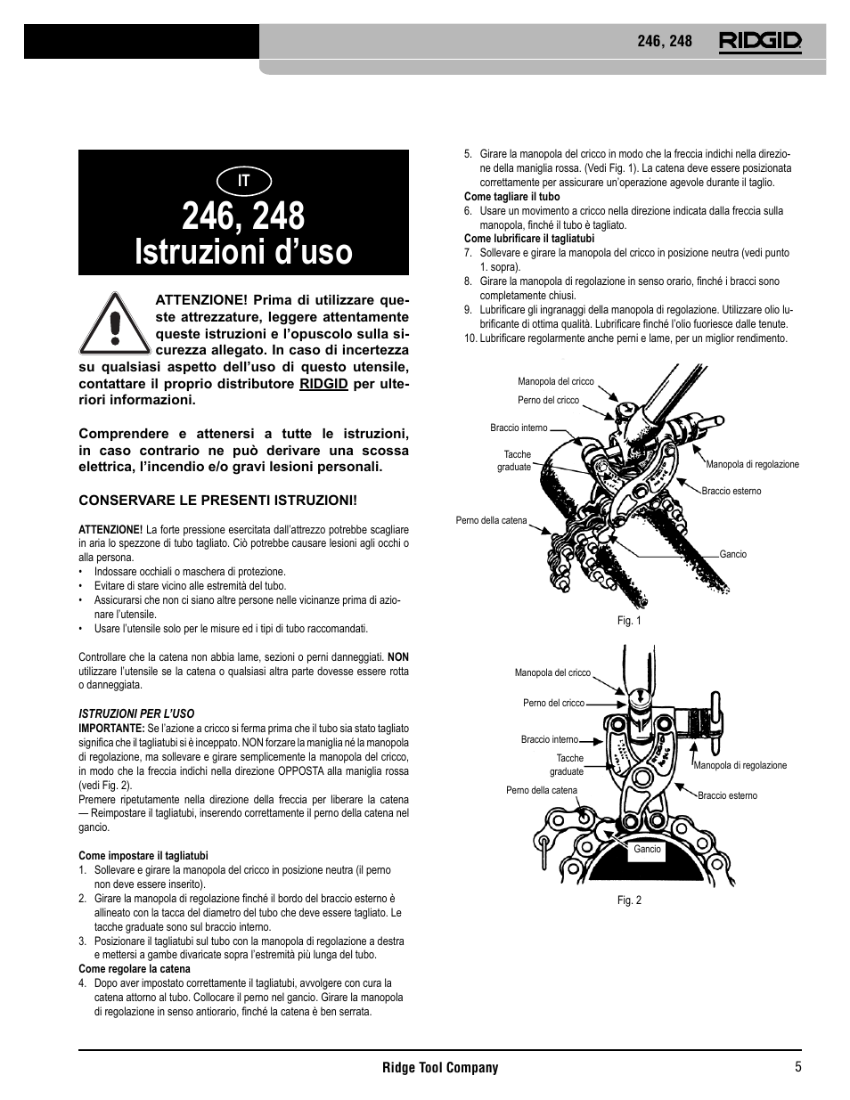 Istruzioni d’uso | RIDGID 248 User Manual | Page 6 / 21