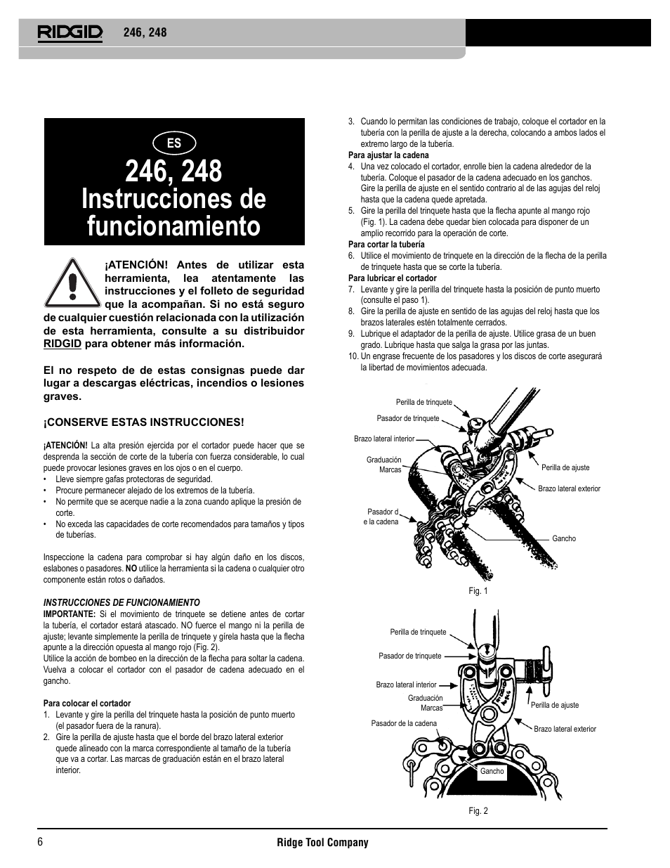 Instrucciones de funcionamiento | RIDGID 248 User Manual | Page 7 / 21