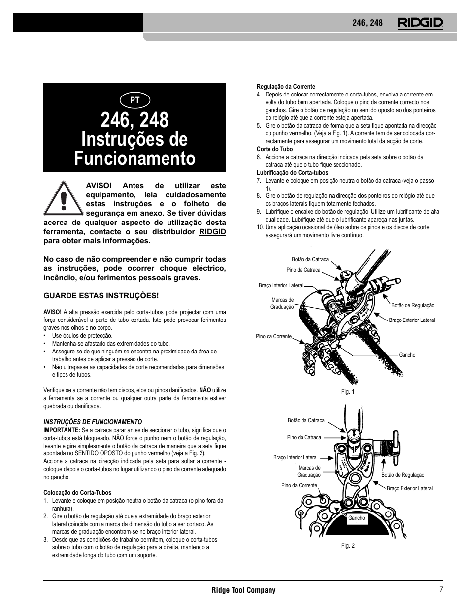 Instruções de funcionamento | RIDGID 248 User Manual | Page 8 / 21