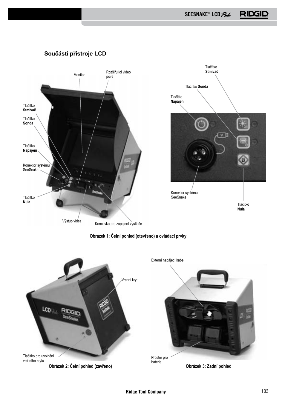 Součásti přístroje lcd pak, Seesnake | RIDGID Seesnake LCD Pak User Manual | Page 105 / 164