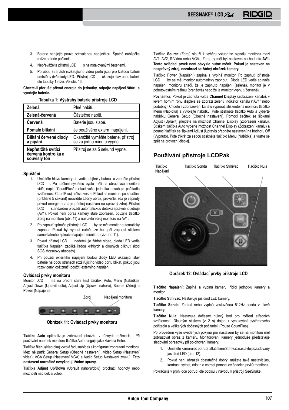 Používání přístroje lcdpak | RIDGID Seesnake LCD Pak User Manual | Page 109 / 164