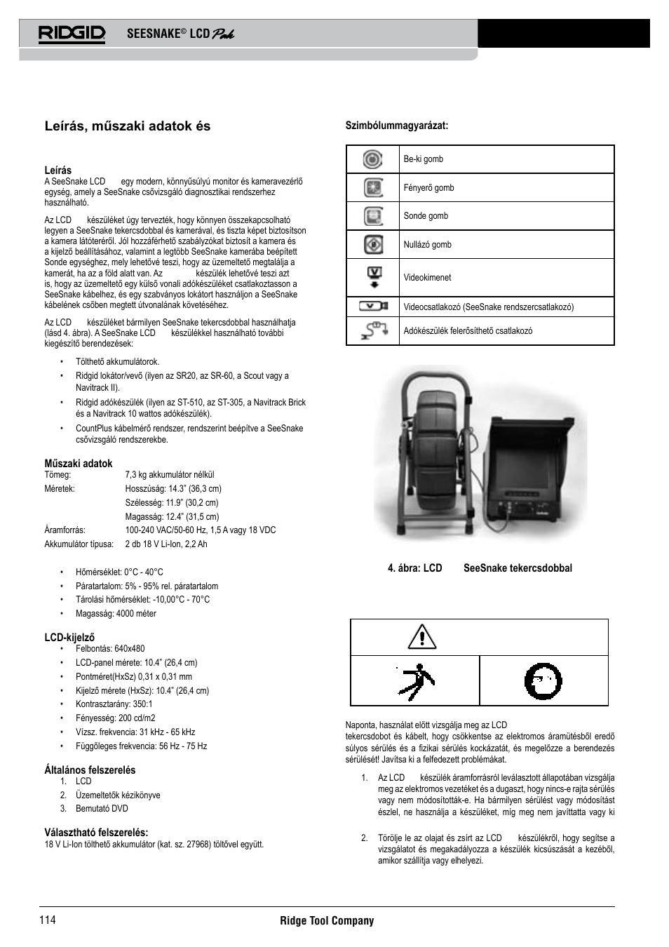 Leírás, műszaki adatok és általános felszerelés, A készülék átvizsgálása, Seesnake | RIDGID Seesnake LCD Pak User Manual | Page 116 / 164