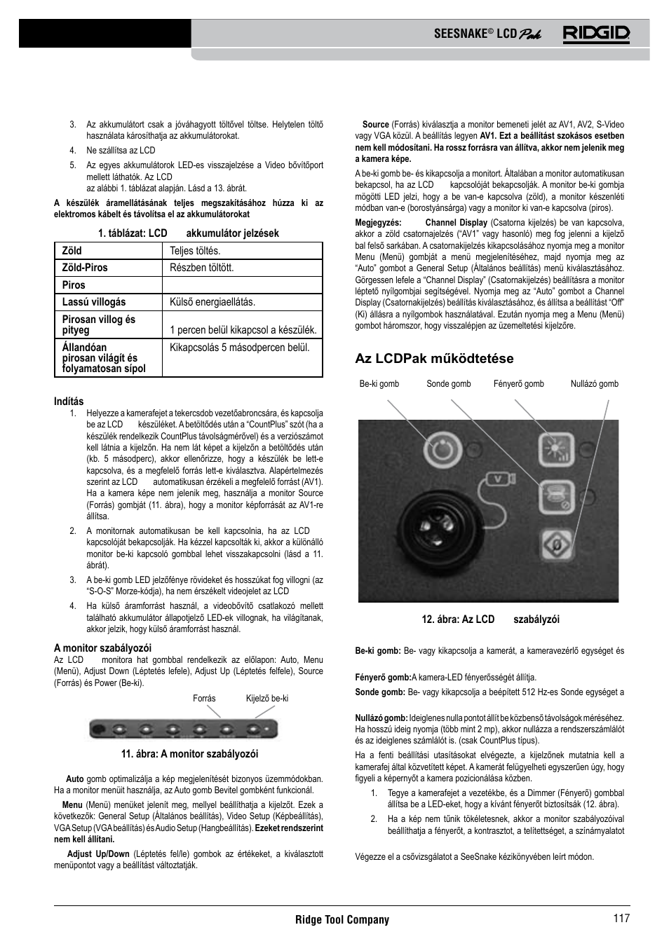 Az lcdpak működtetése | RIDGID Seesnake LCD Pak User Manual | Page 119 / 164