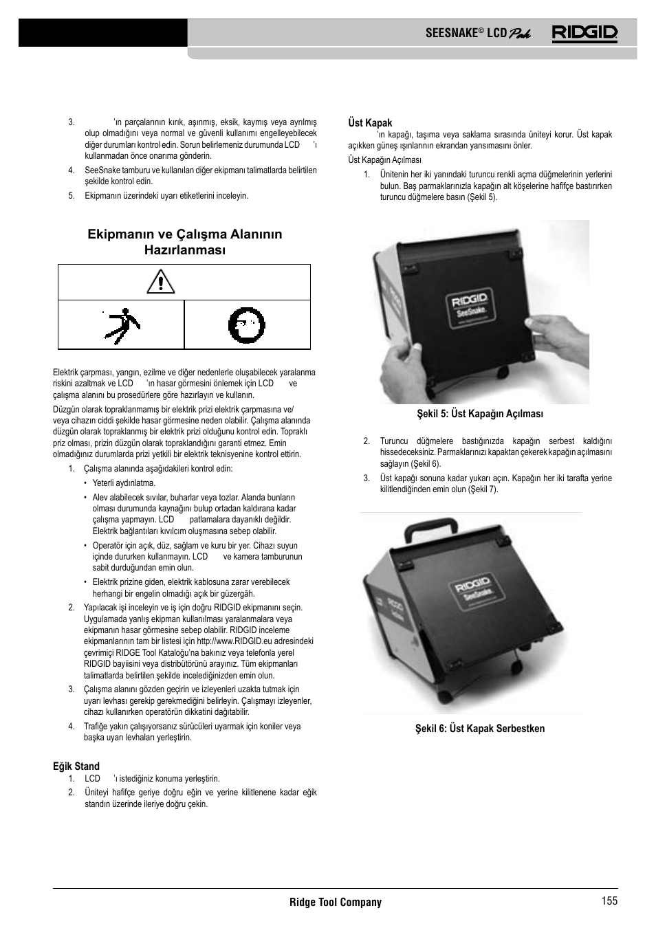 Ekipmanın ve çalışma alanının hazırlanması, Seesnake | RIDGID Seesnake LCD Pak User Manual | Page 157 / 164