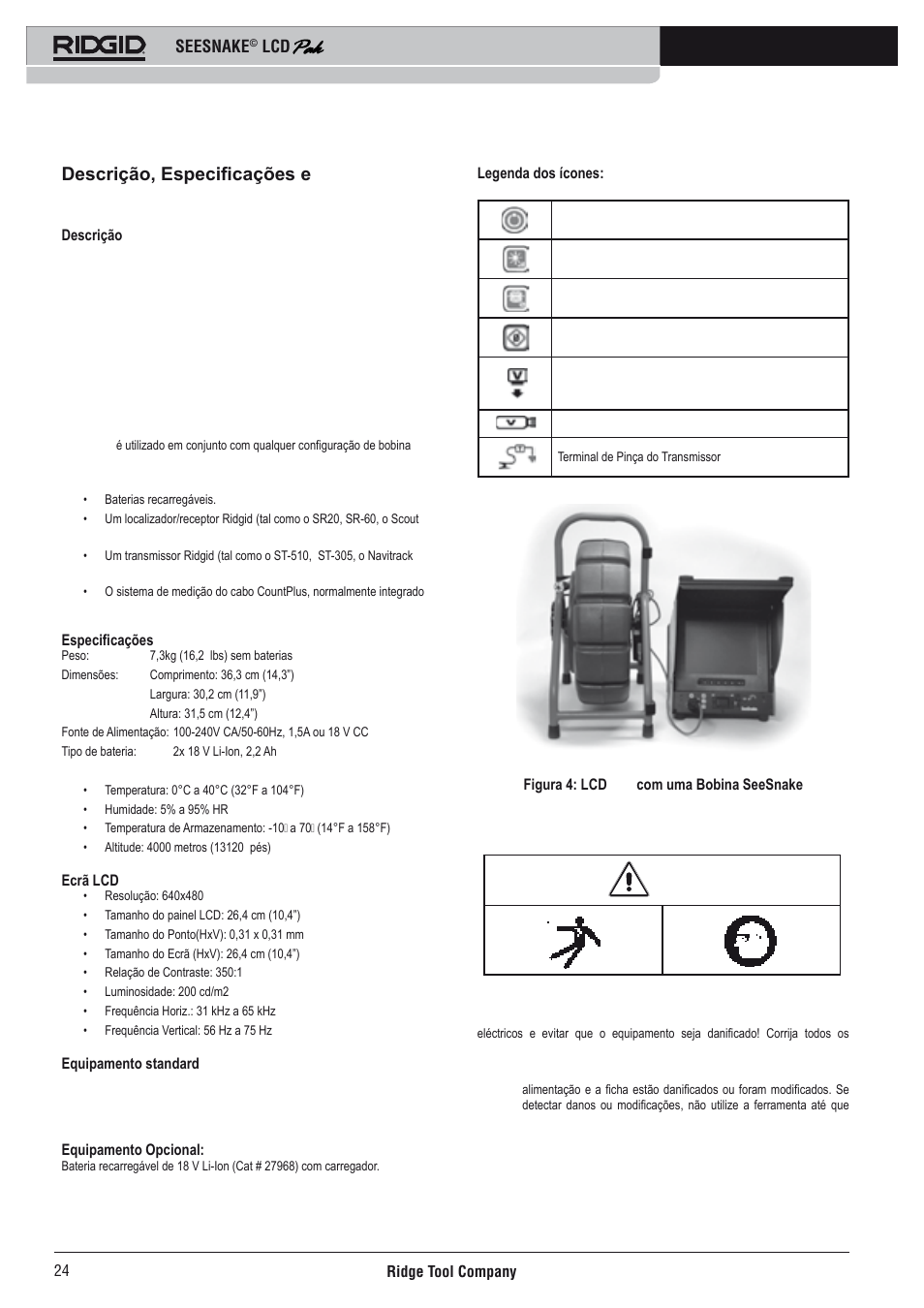 Descrição, especificações e equipamento standard, Inspecção da máquina, Seesnake | RIDGID Seesnake LCD Pak User Manual | Page 26 / 164