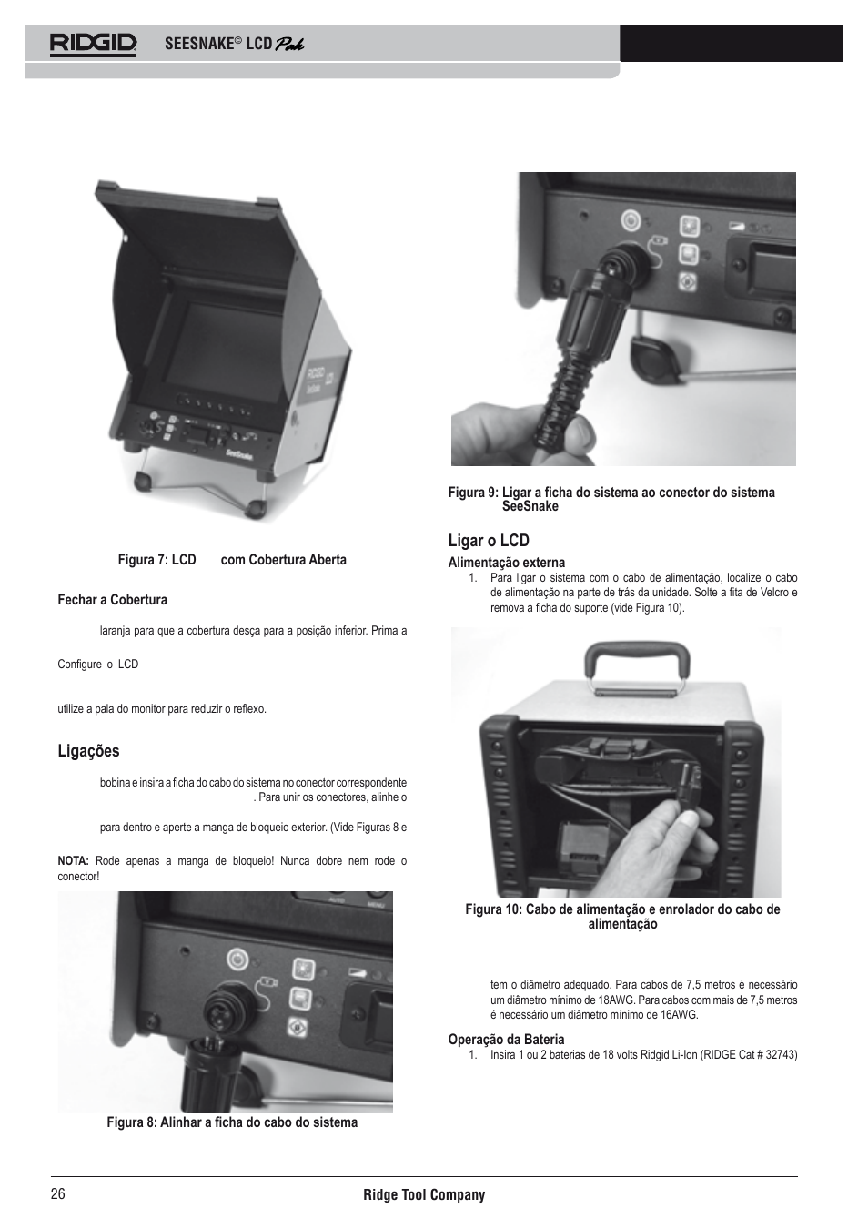 Ligações, Ligar o lcd pak, Seesnake | RIDGID Seesnake LCD Pak User Manual | Page 28 / 164