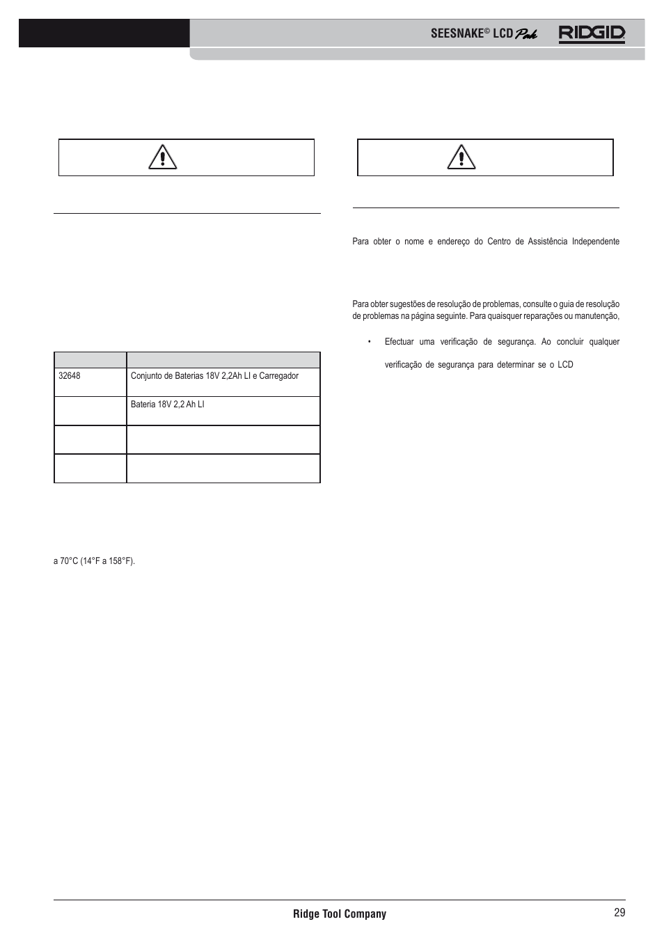 Limpeza, Acessórios, Assistência e reparação | Seesnake | RIDGID Seesnake LCD Pak User Manual | Page 31 / 164