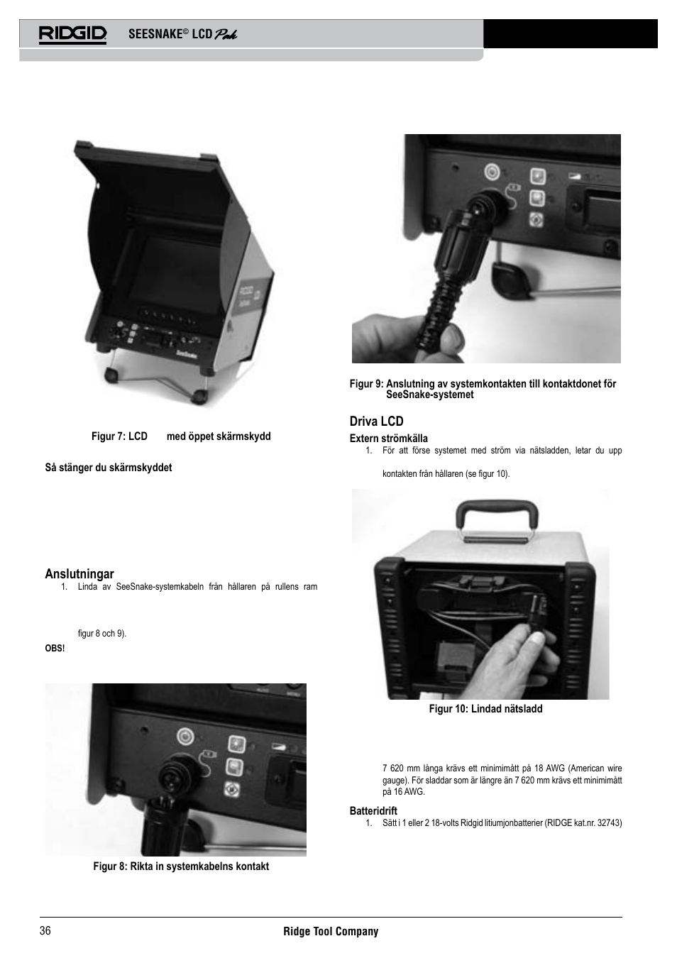 Anslutningar, Driva lcd pak, Seesnake | RIDGID Seesnake LCD Pak User Manual | Page 38 / 164